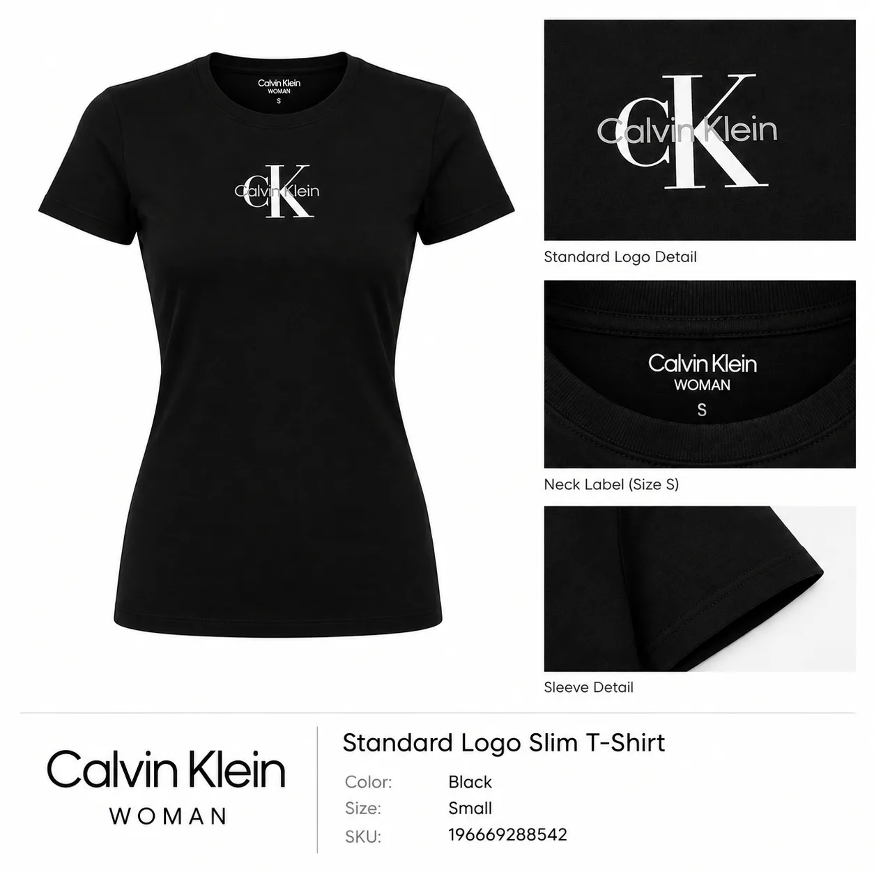 CK Woman, Standard Logo Slim T-Shirt, Black, Small